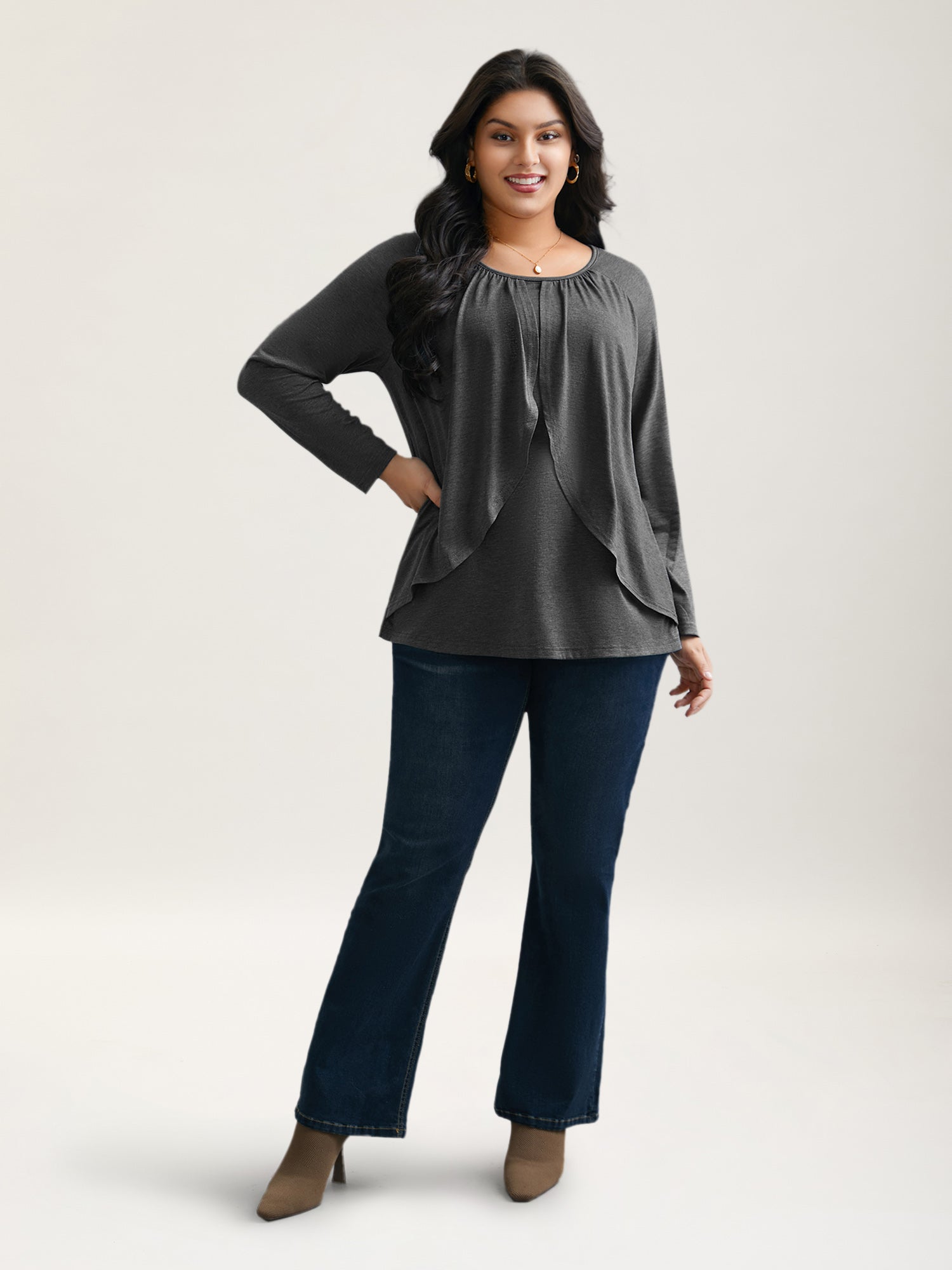2-In-1 Gathered Ruffle Trim T-Shirt