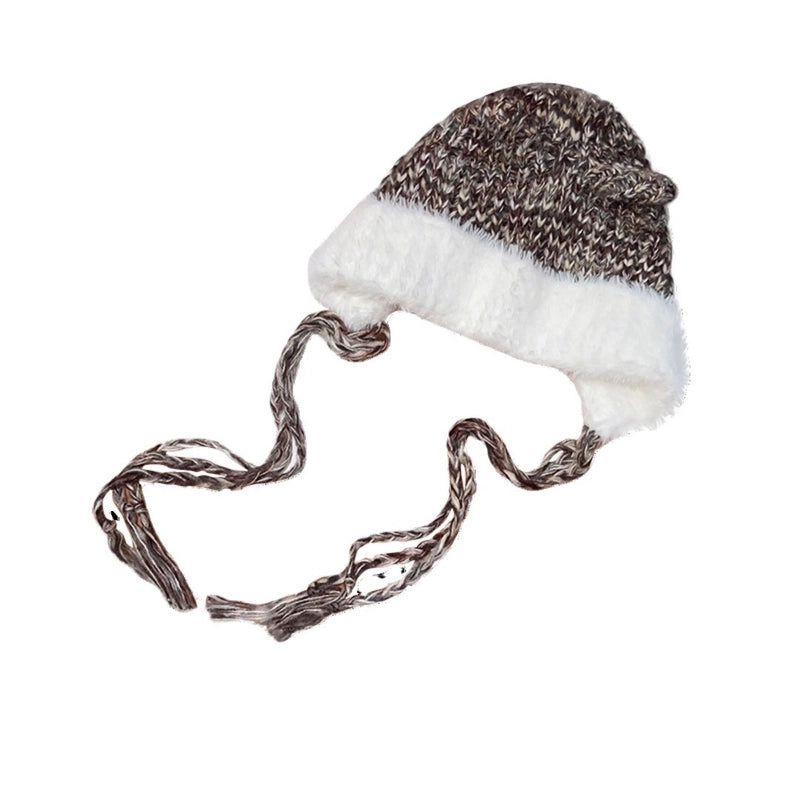 Qiyu Hat Bear Hat Autumn And Winter Wool Knitted Cat Ear Hat Versatile Cute Face-looking Small Warm Fashion Hat