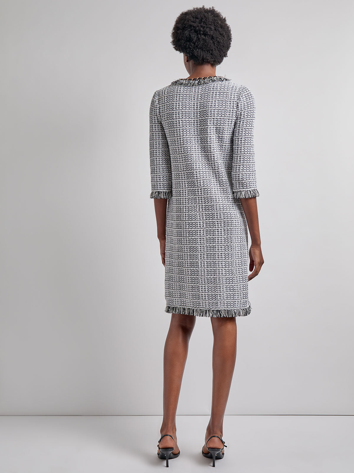 Chain & Fringe Trim Tweed Knit Shift Dress - Vanity Fit