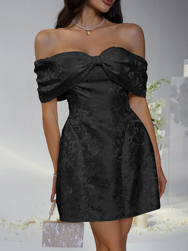 A-Line High Waisted Solid Color Off-The-Shoulder Mini Dresses