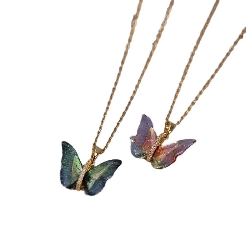 Titanium Steel Minimalist Patchwork Butterfly Pendant Necklace
