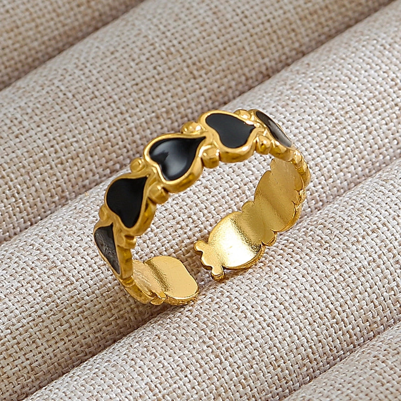 Rock Oversized Leaves Eye Flower 304 Stainless Steel Gem 18K Gold Plated Inlay Open Rings