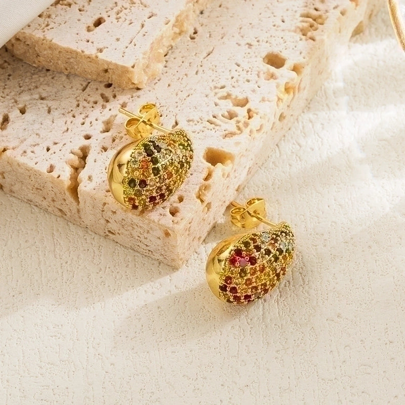 1 Pair Minimalist Classic Style Water Droplets Enamel Plating Inlay Copper Rhinestones 18k Gold Plated Ear Studs