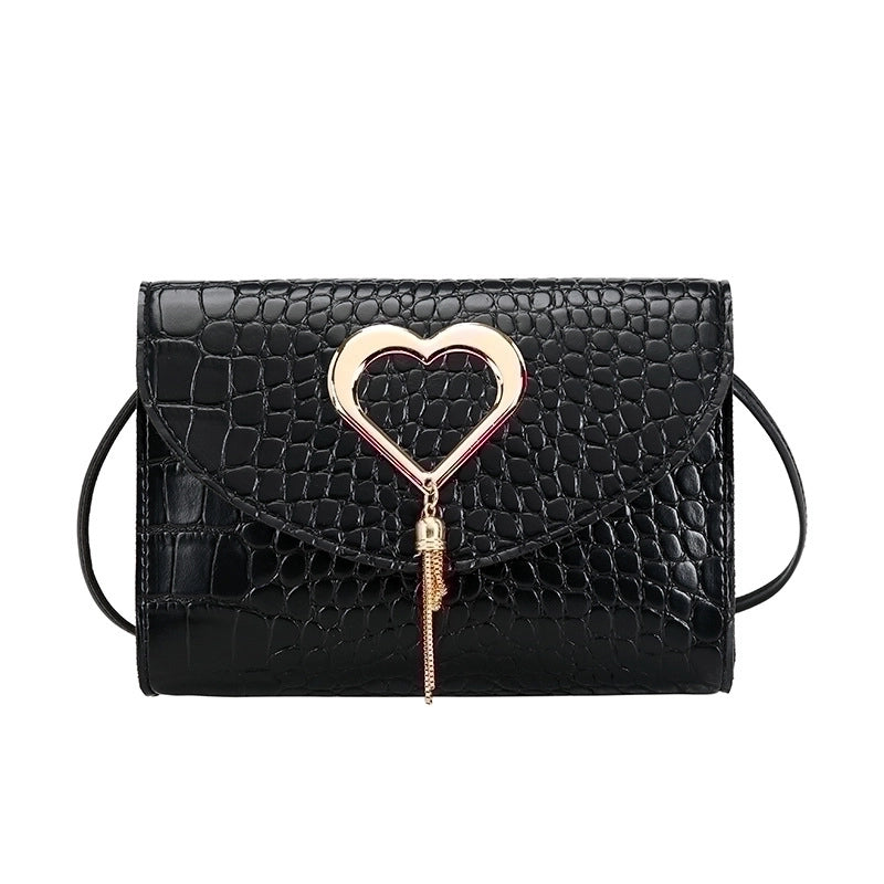 Women's Small Pu Leather Heart Shape Crocodile Fashion Square Flip Cover Crossbody Bag