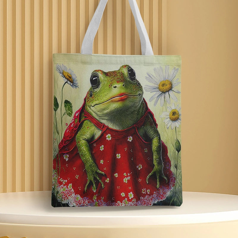 Women's Medium Canvas Frog Basic Classic Style Square Open Canvas Bag