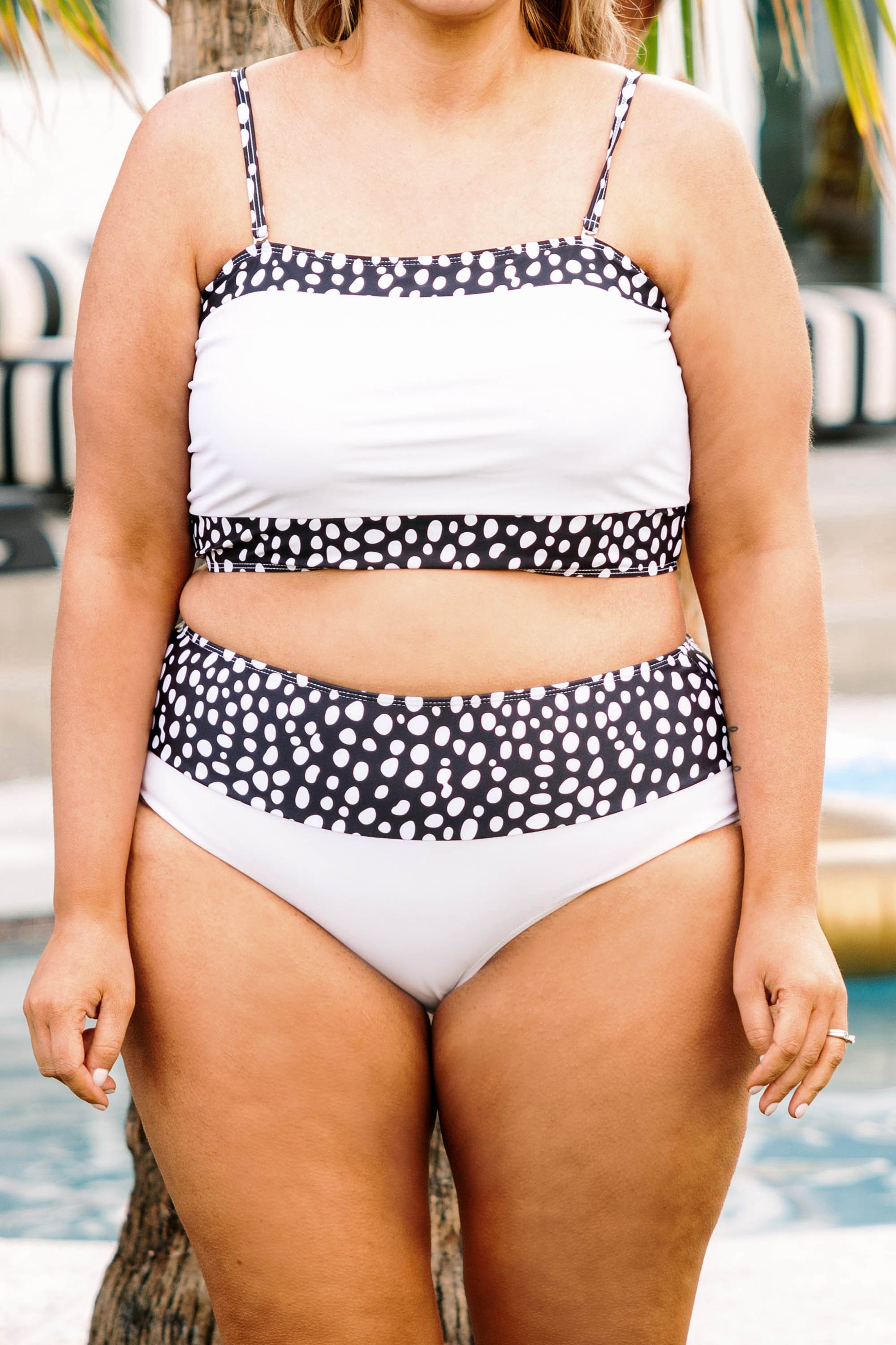 Hidden Islands Swim Top. White/Dalmatian