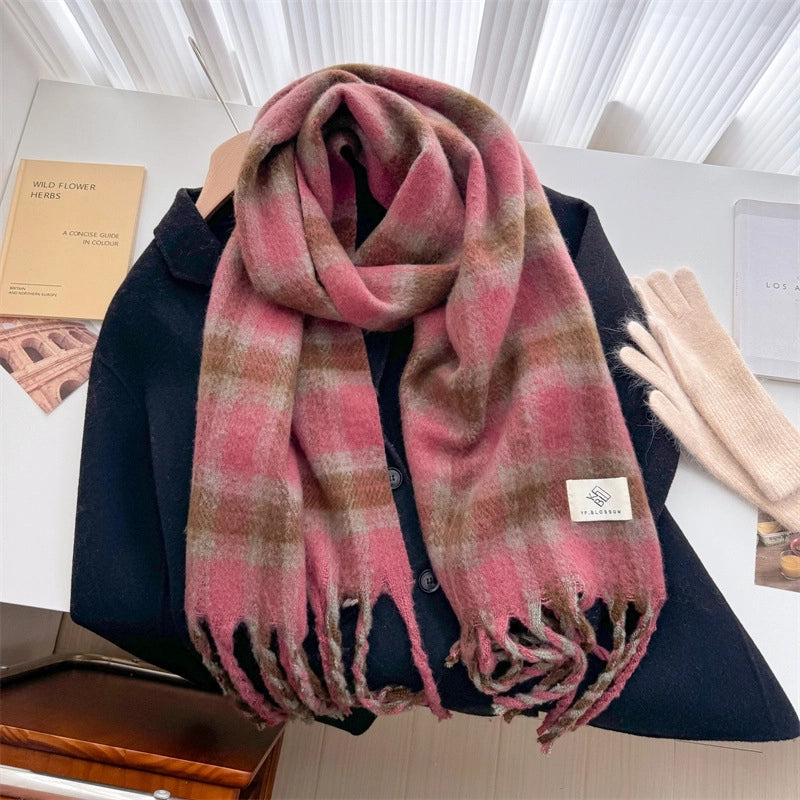 Unisex Minimalist Lattice Imitation Cashmere Tassel Scarf
