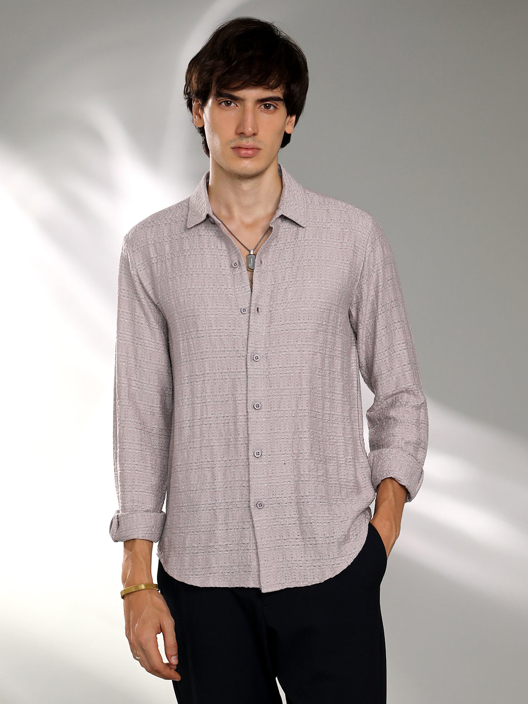Solid Textured Knit Shirt