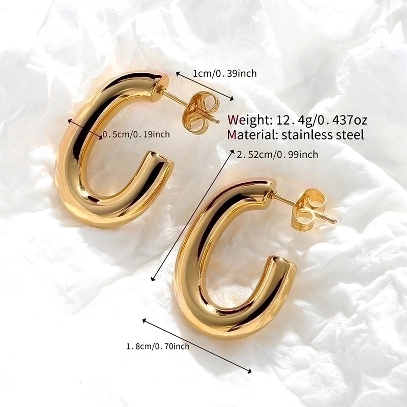 1 Pair Minimalist Classic Style Solid Color Polishing Plating Stainless Steel 18K Gold Plated Ear Studs