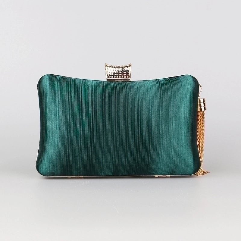 Green Black Gold Polyester Satin Solid Color Rhinestone Pillow Shape Evening Bags