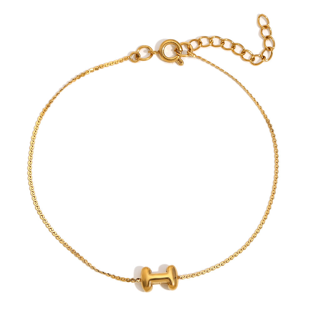 Fashionable Niche Personality Hot Style Simple Hand Jewelry Stainless Steel Plated 18K Gold Bubble Letter S Chain Bracelet