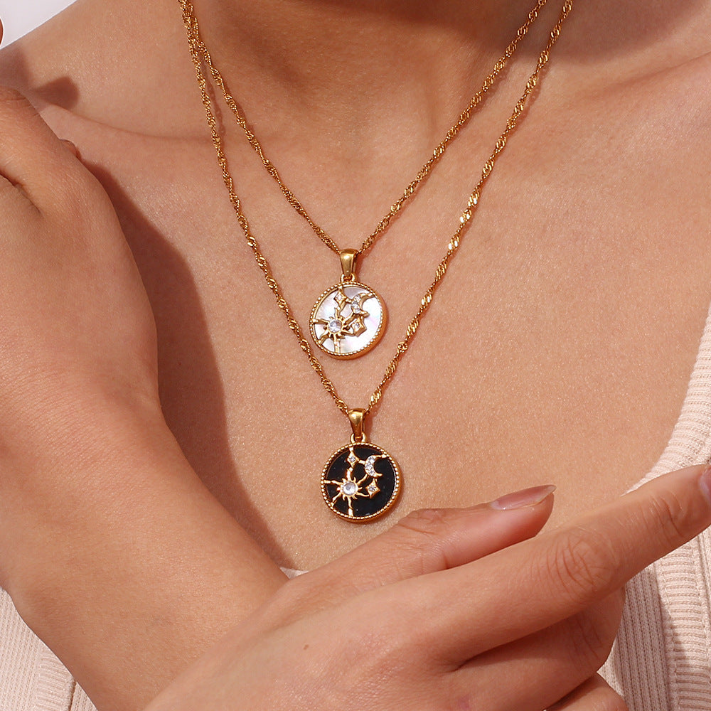 Fashion Sun Shell Moon Geometric Stainless Steel 18K Gold Plated Necklaces