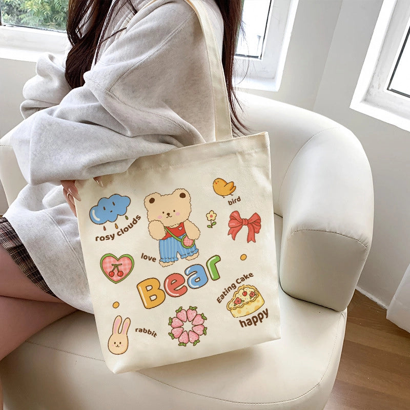 Women's Medium Canvas Cartoon Cute Square Zipper Shoulder Bag