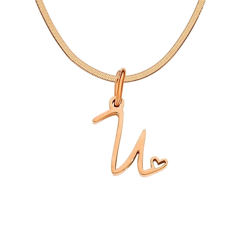 Stainless Steel Titanium Steel 14K Gold Plated Minimalist Plating Letter Heart Shape Pendant Necklace