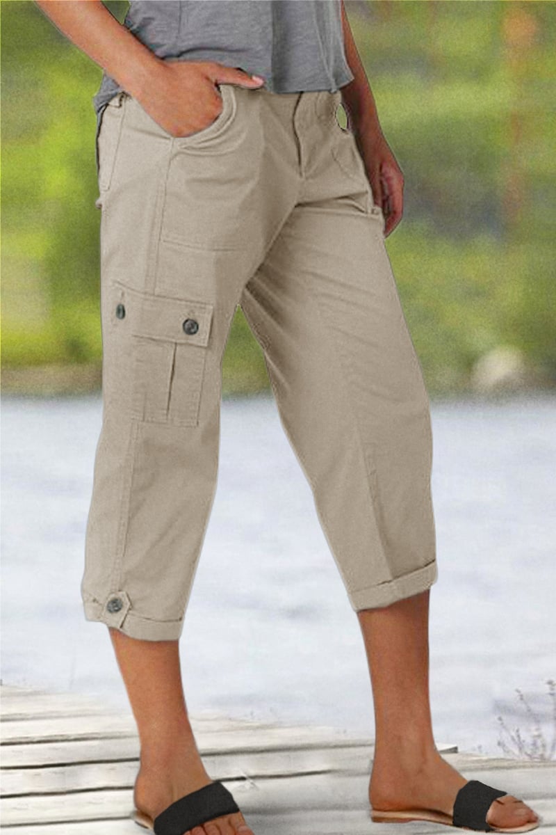 🔥 8 PACK-$24.96 TODAY ONLY🔥Roll Tab Hem Multi Pocket Capri Mid Waist Cargo Pants