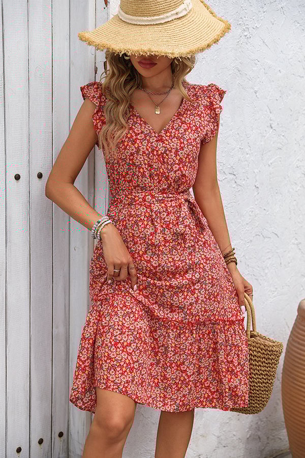 Fashion Ruffle Sleeve Flower Print Casual Dress