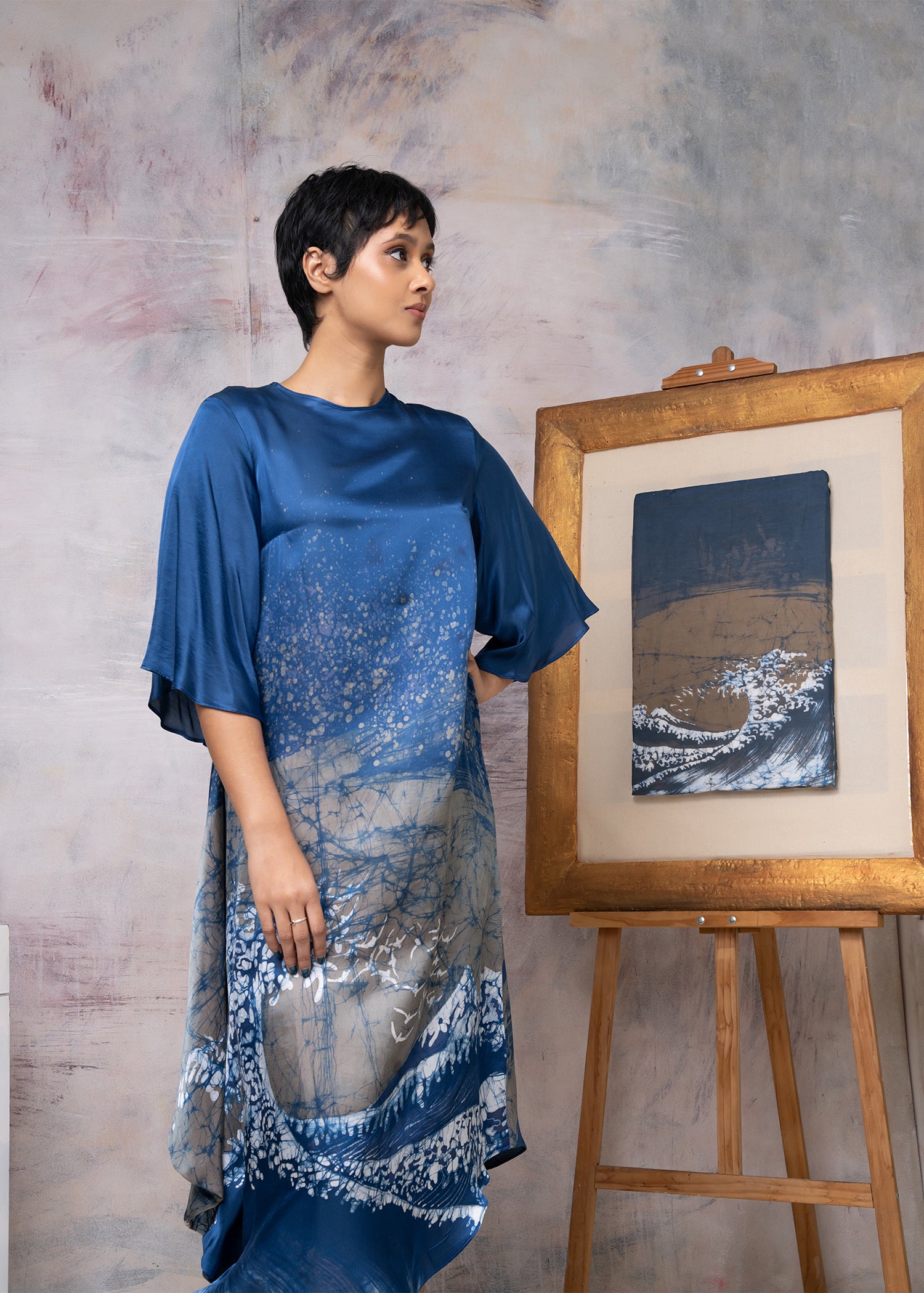 Hokusai The Big Wave Painting Abstract Round Neck Dress