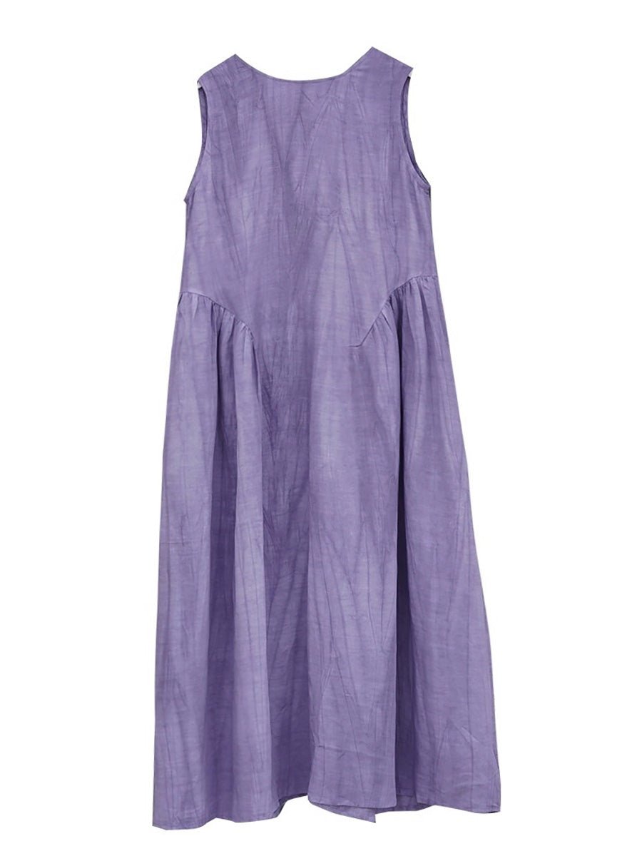 Women Summer Casual Pure Color O-Neck Linen Vest Dress