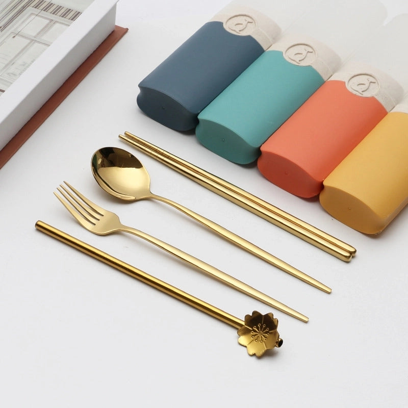 Retro Pastoral Color Block Stainless Steel Spoon Fruit Knife Fruit Fork 1 Set
