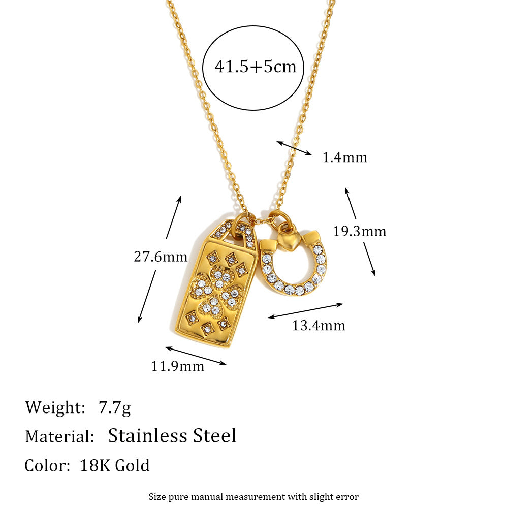 Niche Retro Pendant Stainless Steel 18K Gold Plated Red Agate Love Flower Manta Ray Necklace Female