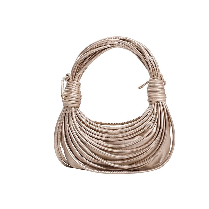 Women's Small Pu Leather Solid Color Streetwear Knot Thread Bundle Weaving Dumpling Shape Zipper Crossbody Bag