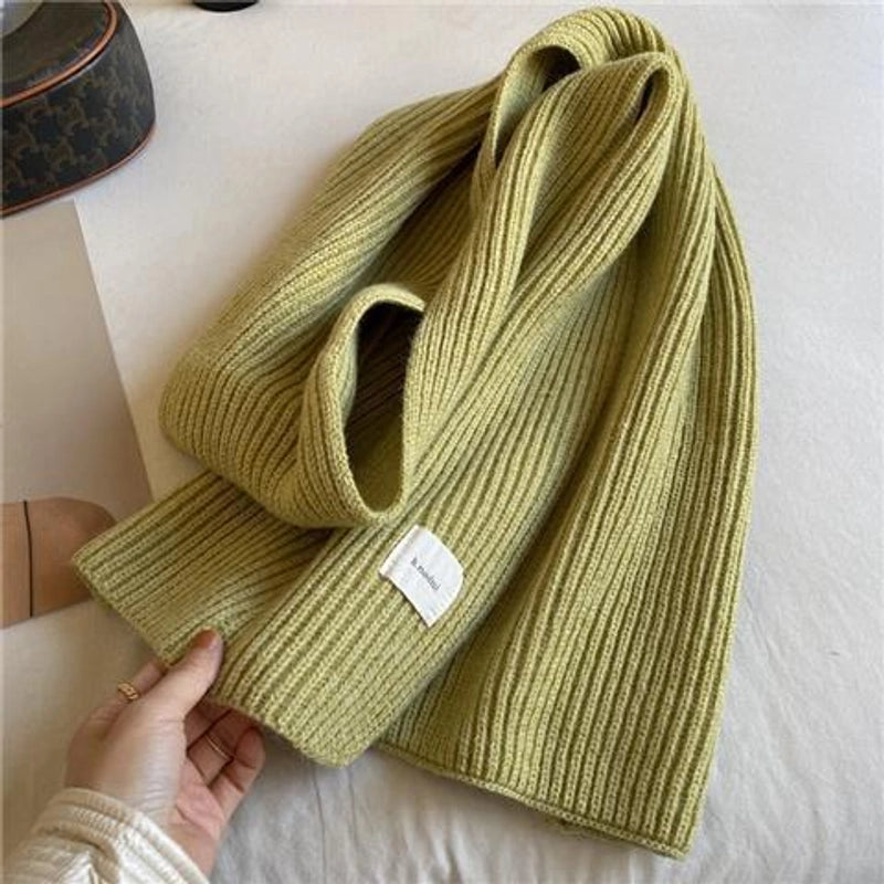 Solid Color Knitted Scarf Women's Autumn And Winter  Student Wool Warm Thickened Scarf Couple Trendy Men Couple