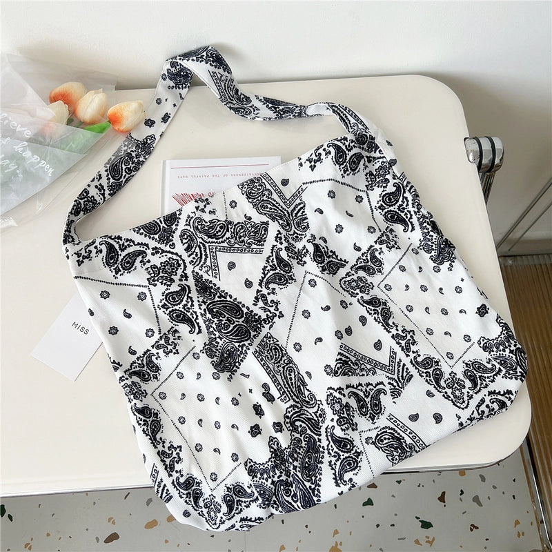 Women's Medium Canvas Flower Basic Classic Style Square Open Canvas Bag