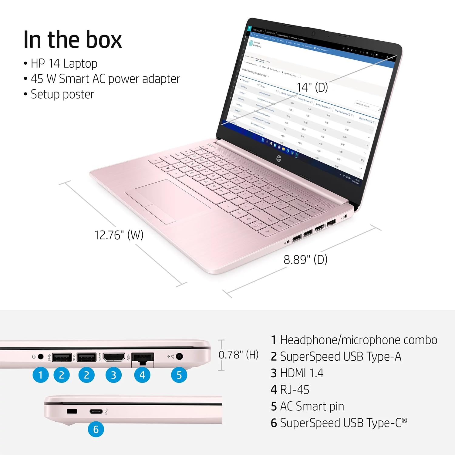 HP Laptop portátil (incluye 1 año Microsoft 365), visualización HD de 14 pulgadas, 8 GB de RAM, 64 GB eMMC, Intel Quad-Core N4120, estudiantes y negocios, cámara web, HDMI, Wi-Fi, RJ-45, Windows 11 Home, rosa