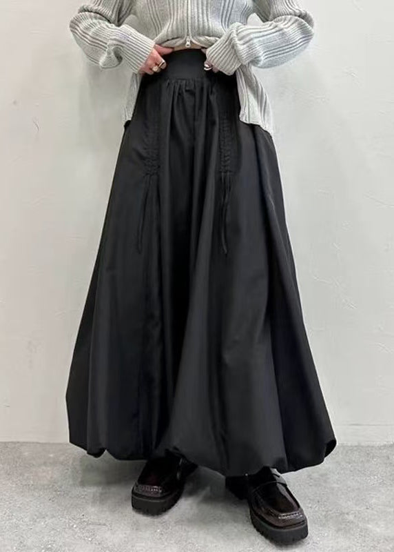 Handmade Black Cinched Cotton Lantern Skirts Summer