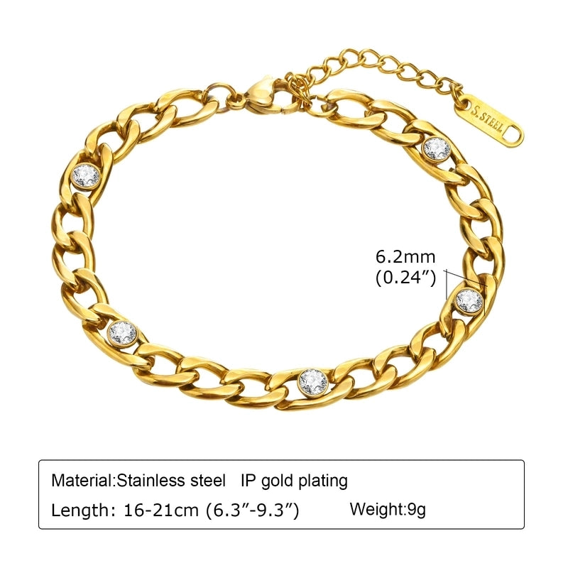 Minimalist Classic Style Heart Shape Titanium Steel Rhinestones Bracelets In Bulk