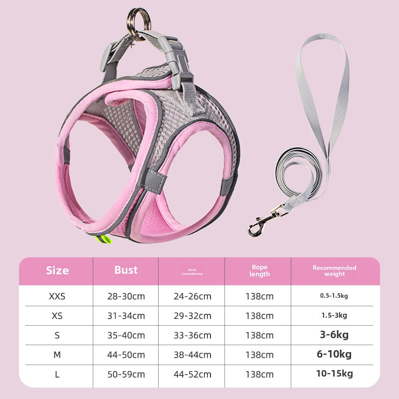 Reflective Breathable Pet Leash Cat Dog Chest Back Strap Harness Supplies Outdoor Walking Lead Rope Comfortable Durable