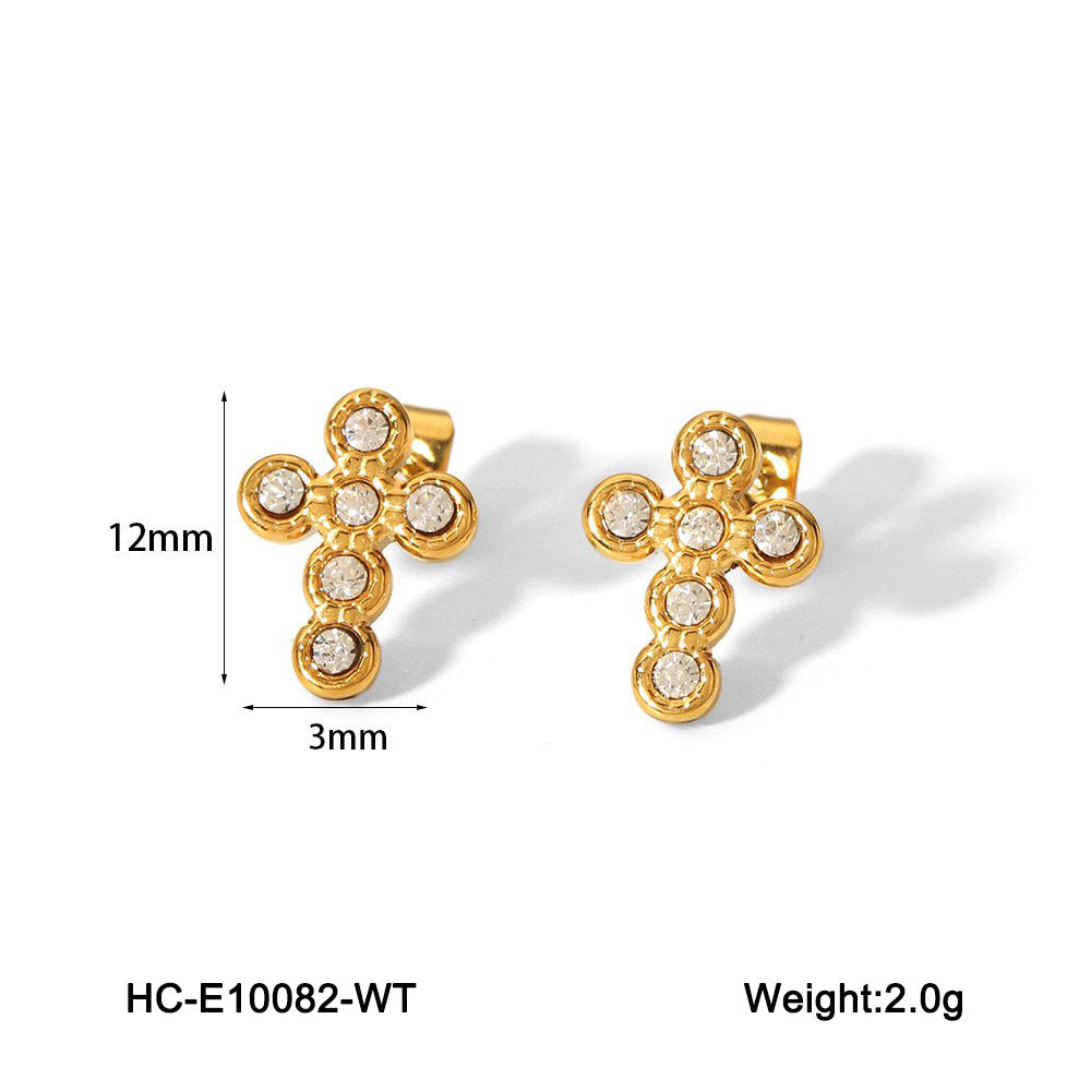 IG Style Cross Geometric Stainless Steel Pearl Inlay Earrings