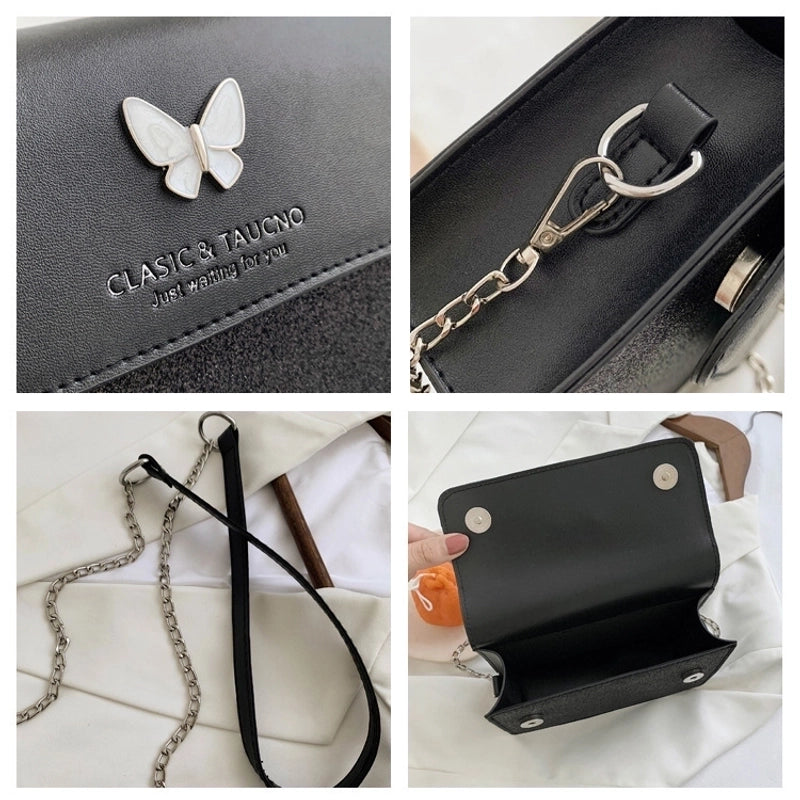 Women's Small Pu Leather Letter Butterfly Vintage Style Square Magnetic Buckle Crossbody Bag