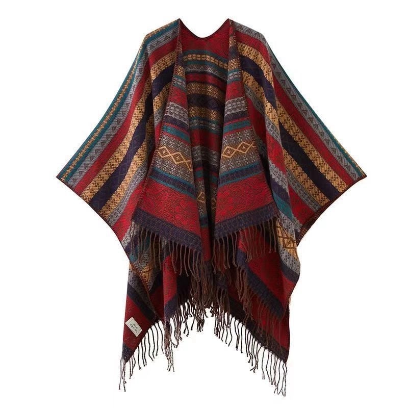 Women's Minimalist Classic Style Color Block Imitation Cashmere Tassel Shawl