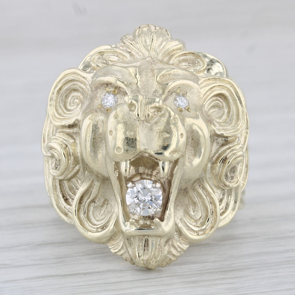 0.29ctw Diamond Roaring Lion Ring 14k Yellow Gold Size 10