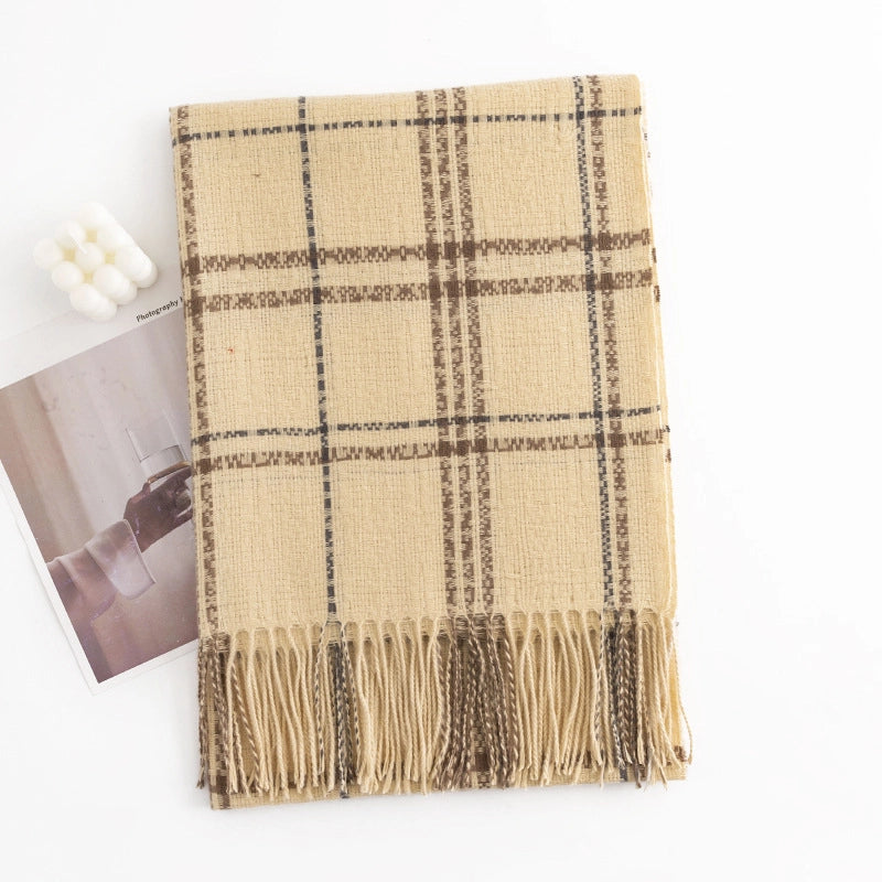Warm Artificial Cashmere Scarf Plaid Student Couple Winter Thicken Thermal Scarf