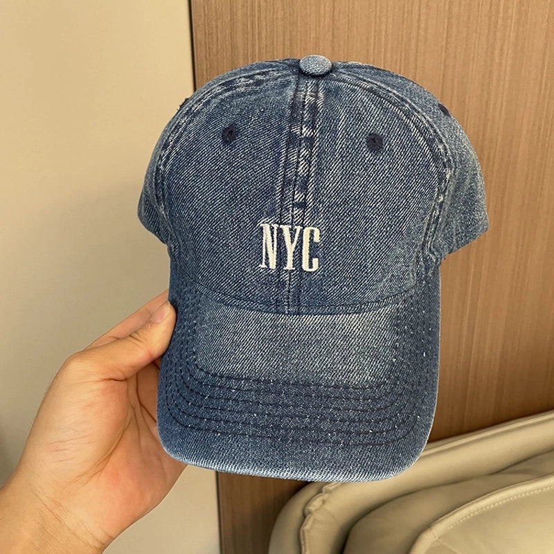 Korean-style Spring And Summer Denim Baseball Cap Women's Washable Old Letter Hat Men's Trendy Sunscreen Cap
