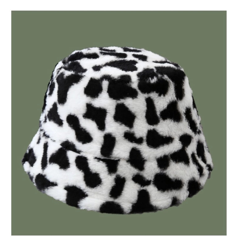 Leopard Print Vintage Fisherman Hat Autumn And Winter Thickened Warm Plush Hat Women's Korean-style Trendy Zebra Pattern Basin Hat Trendy