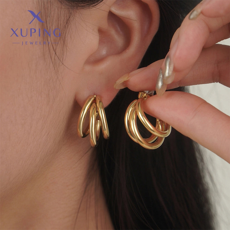 6 Pieces XUPING Minimalist C Shape Plating 304 Stainless Steel 18K Gold Plated Raw Steel Ear Studs