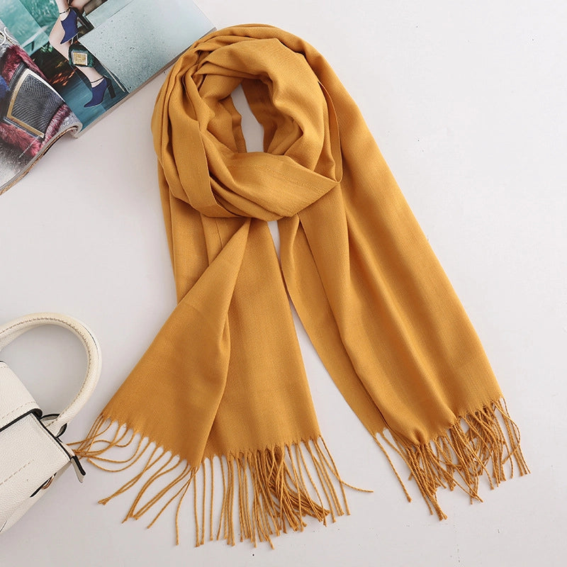 Women's Elegant Classic Style Solid Color Polyester Tassel Scarf