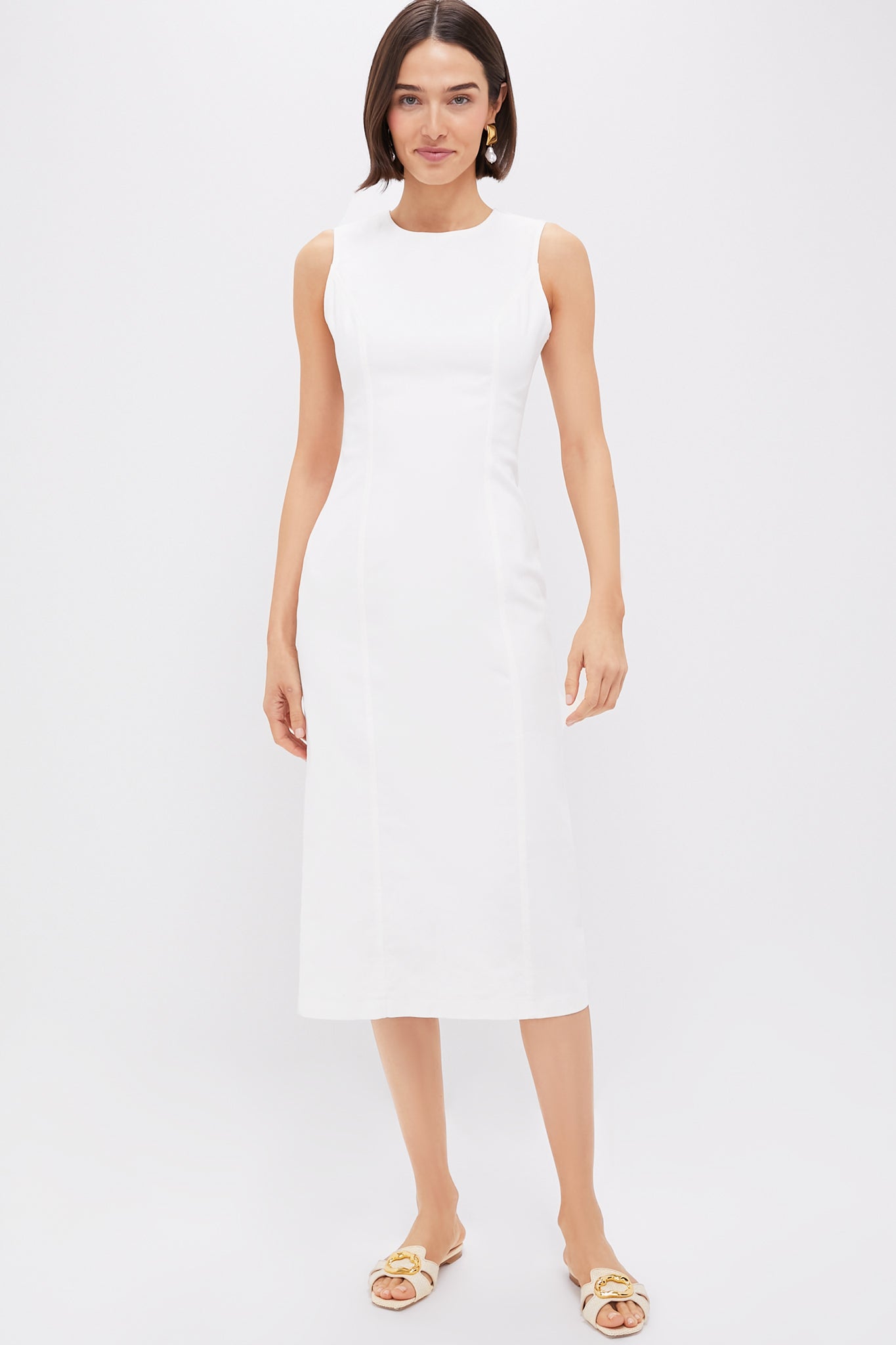 White Stretch Denim Aime Midi Dress