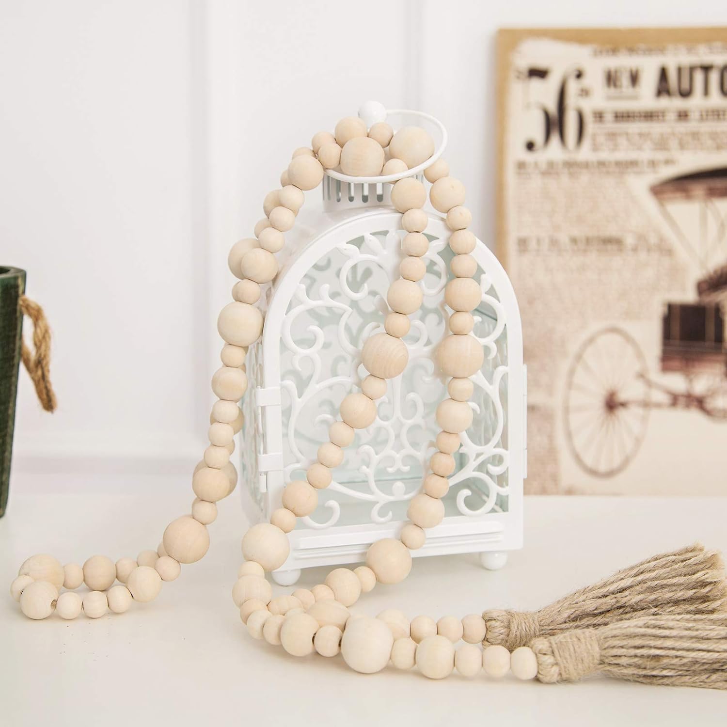 Wooden Bead Garland. Farmhouse Garland Home Decor with Tassels