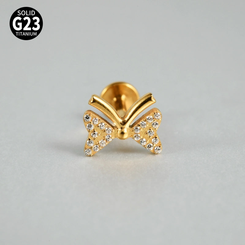 1 Piece Ear Cartilage Rings & Studs Casual Hip-Hop Snake Butterfly G23 Titanium Alloy Inlay Zircon 18K Gold Plated Lip Rings Ear Cartilage Rings & Studs