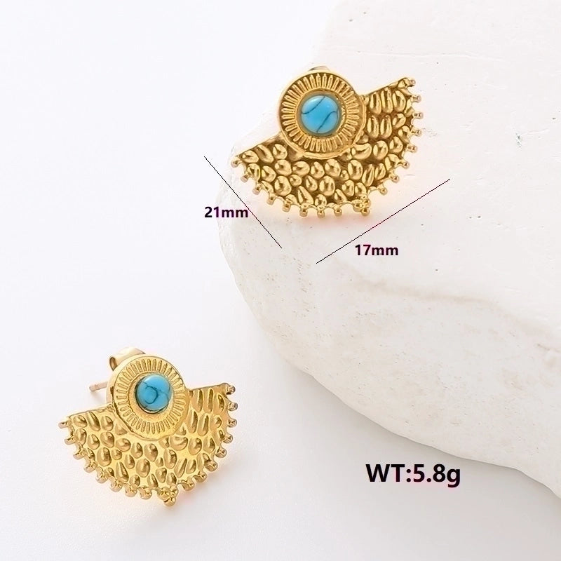 1 Pair Commute Solid Color Plating Inlay 304 Stainless Steel Turquoise 18K Gold Plated Earrings Ear Studs