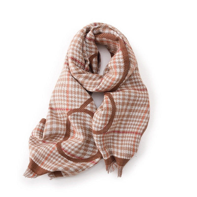 Women's Basic Retro Classic Style Plaid Polyester Tassel Scarf