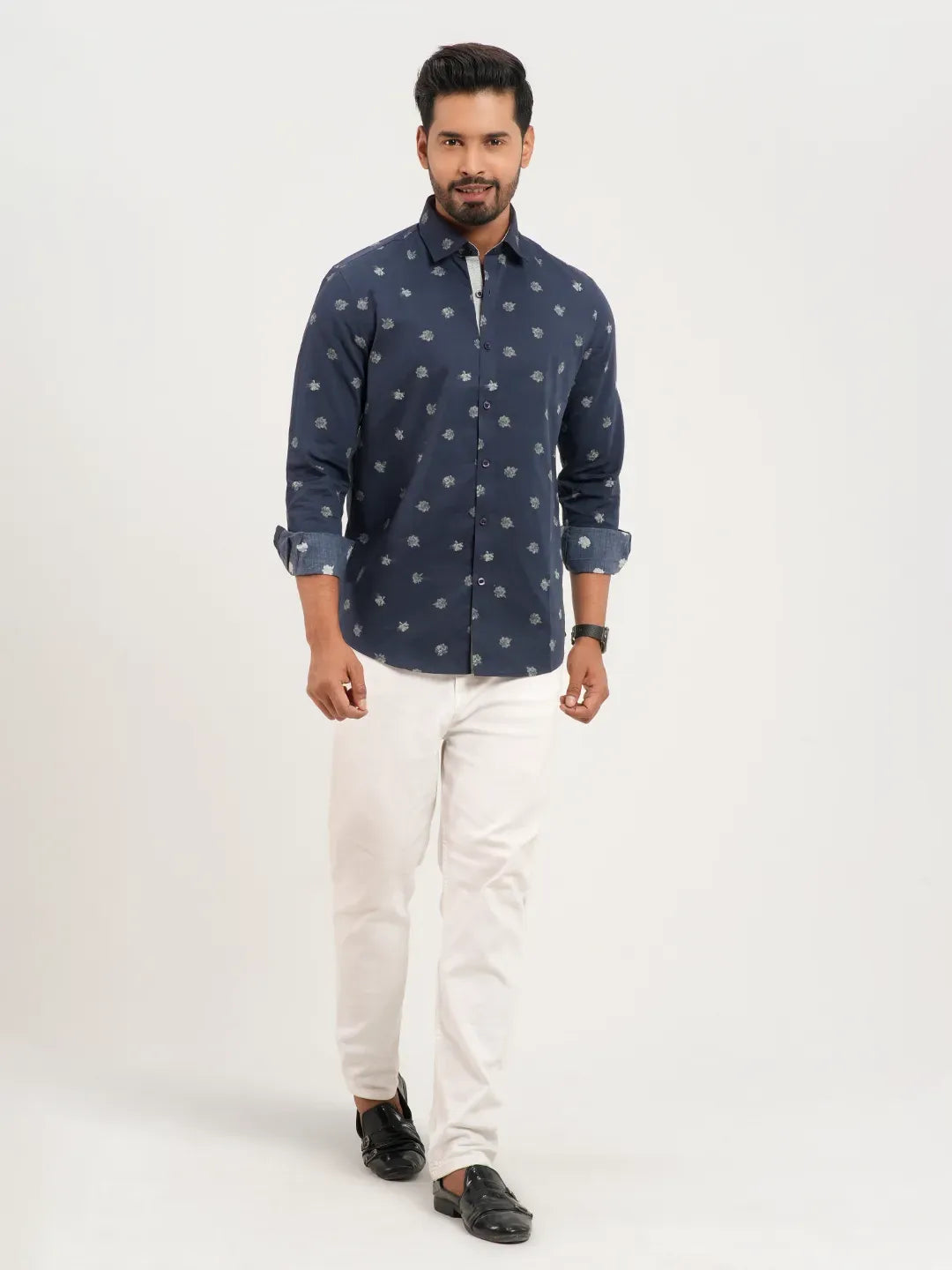 Men's Blue Printed Casual Shirt