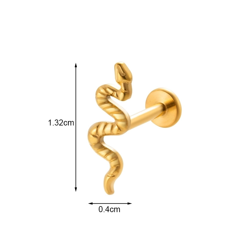 1 Piece Ear Cartilage Rings & Studs IG Style Vintage Style Palm Feather Snake Pure Titanium Plating Inlay Zircon