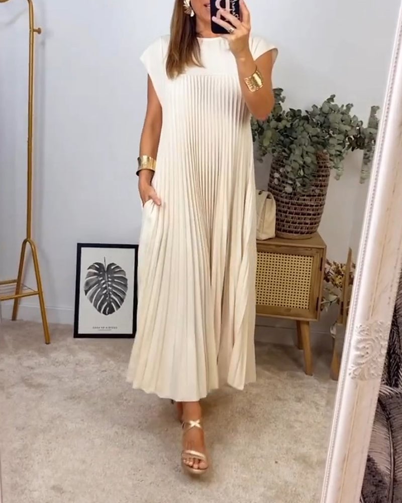 🔥Hot sale 48% OFF🔥Women Pleated Simple Solid Colour Dress