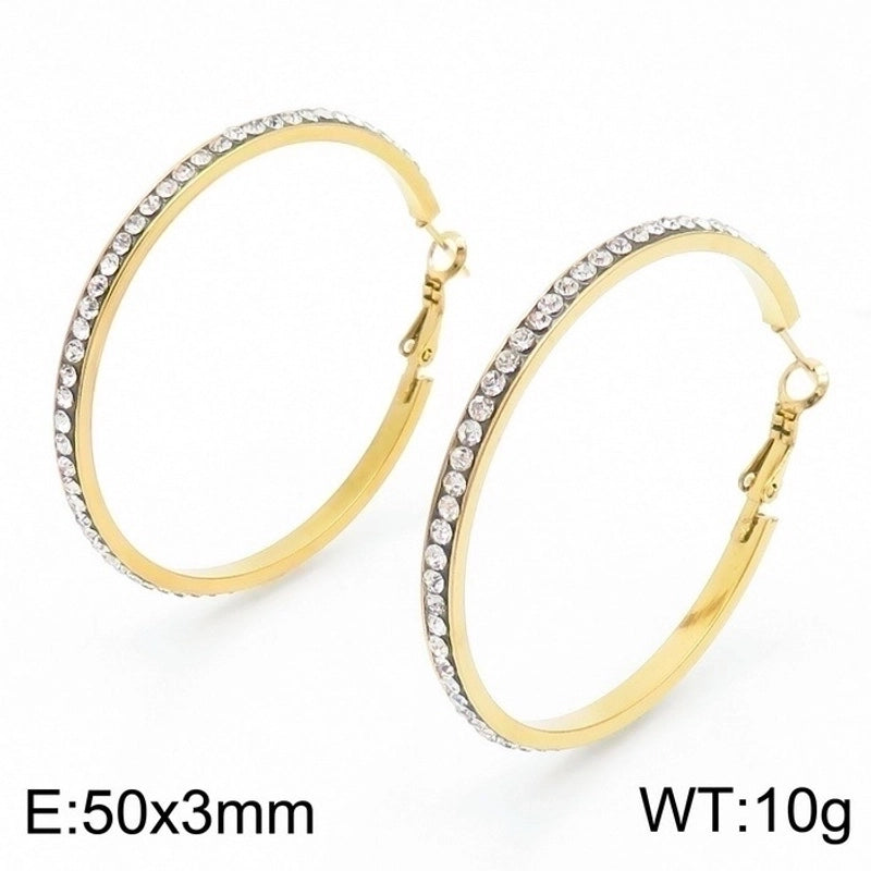 1 Pair Bridal Shiny Solid Color Plating Inlay Stainless Steel Artificial Diamond 18K Gold Plated Hoop Earrings