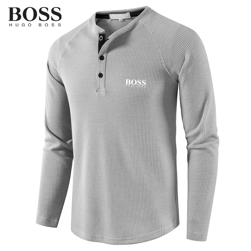 BOSS Men-s Autumn Winter Henry Collar Long-Sleeved T-shirt